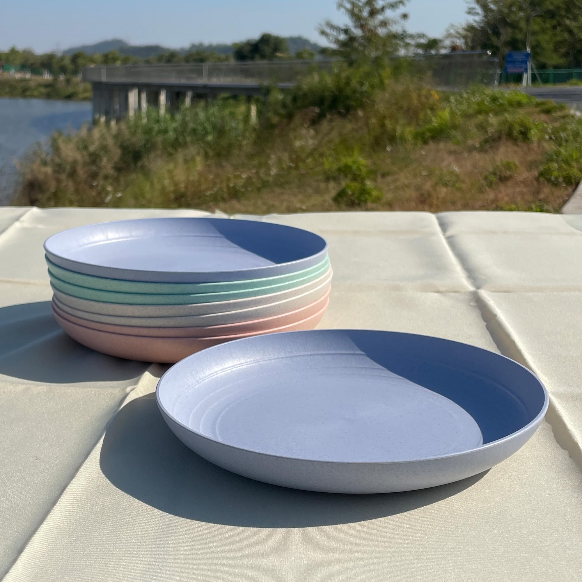 Eco-Friendly 8 Inch Wheat Straw Plates - Set of 8 | BPA-Free, Unbreakable & Microwave Safe Reusable Dinner Plates | Dishwasher Safe for Kitchen, Kids, Camping, Picnics & Outdoor Dining