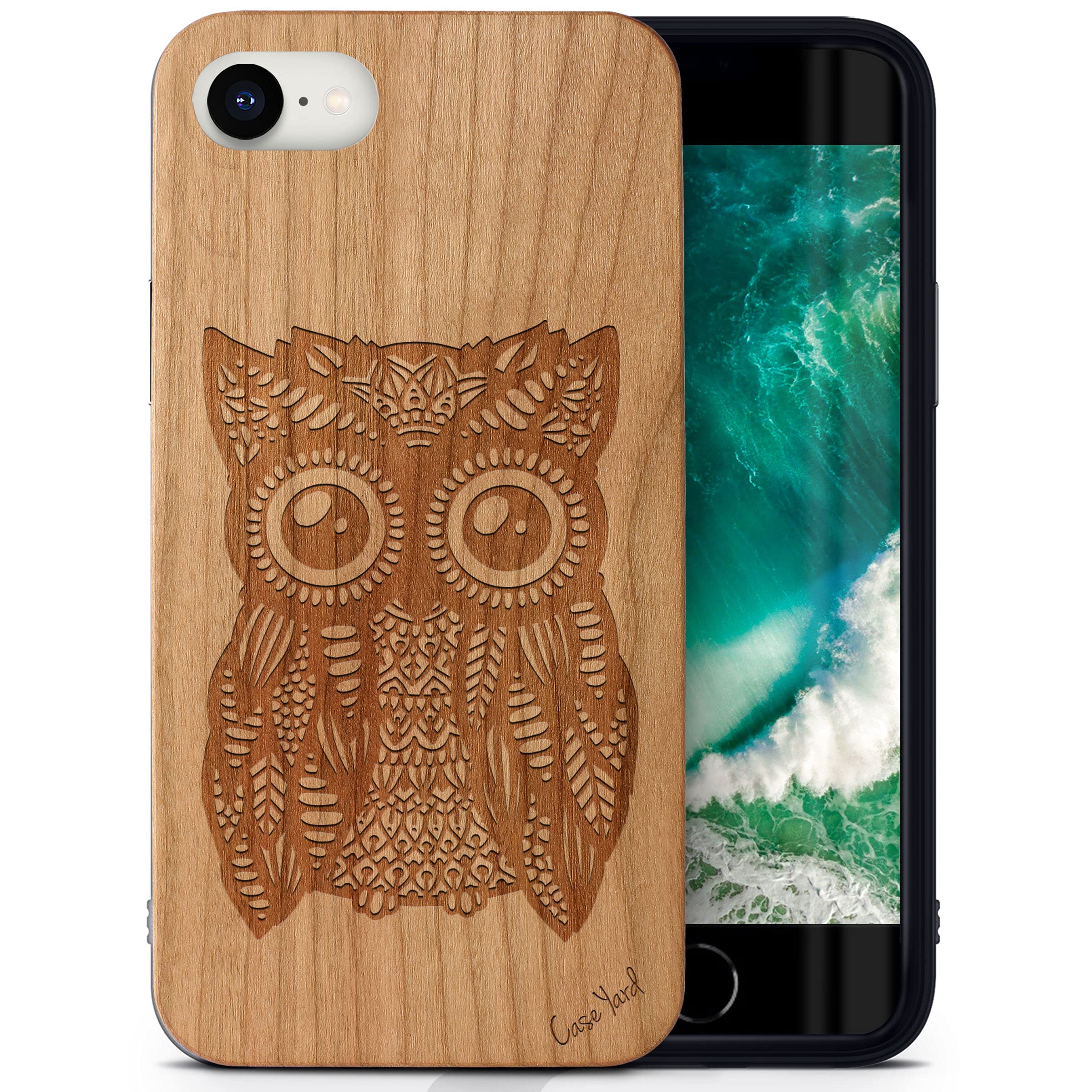 Wooden iPhone SE Case - Laser Engraved Great Owl Design in Cherry Wood | Shockproof & Slim Fit Protective Cover for Men & Women | Perfect for Outdoor Adventures & Daily Use