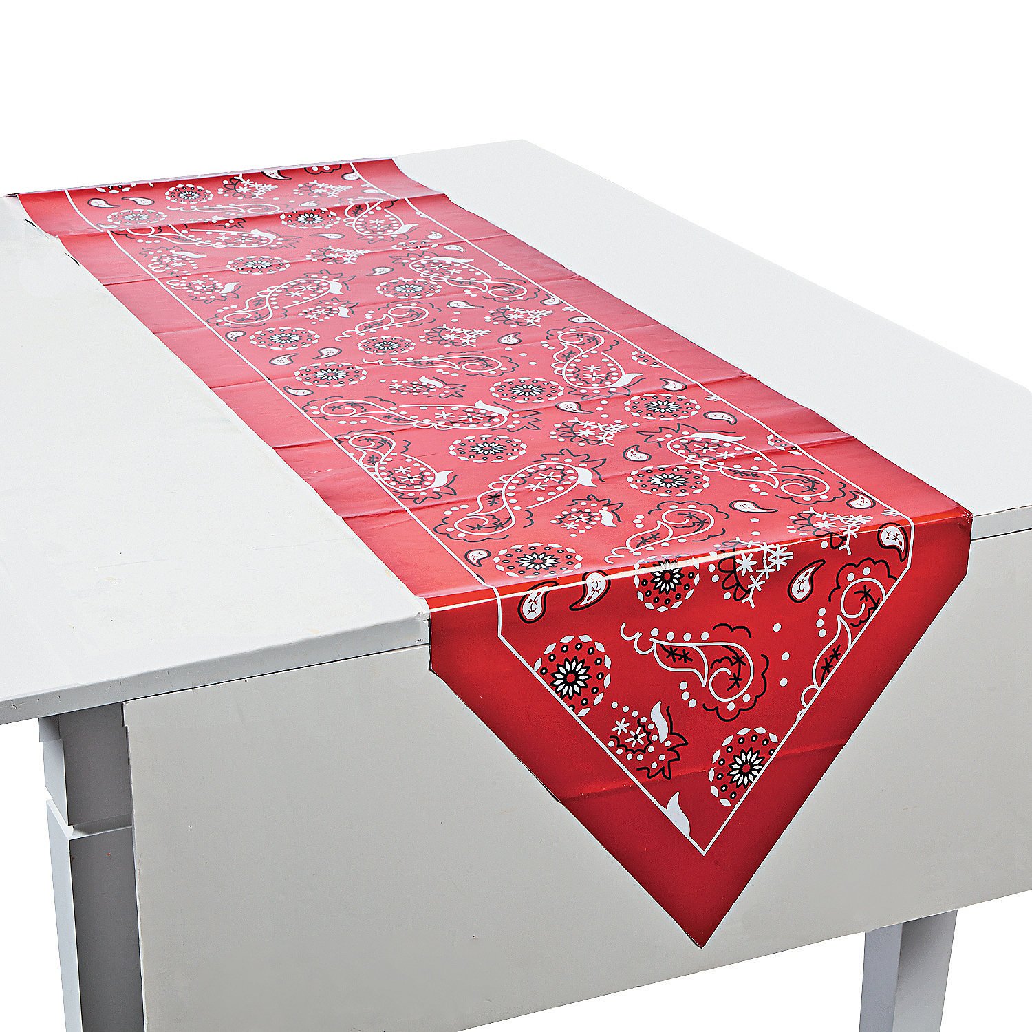 Fun Express Red Bandana Table Runner - Western Style Table Cover for Birthday, Holiday & Party Decor - Indoor & Outdoor Home Decorations - Perfect for BBQ, Picnic, and Western Themed Events