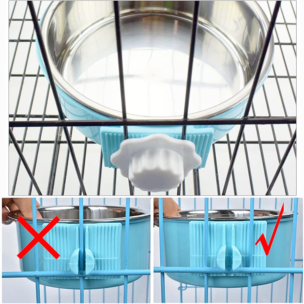 Love Dream Crate Removable Stainless Steel Hanging Pet Bowls - Large Blue Food & Water Feeder for Kennels, Cages & Coops - Perfect for Dogs, Cats, Rabbits & Small Animals | Durable & Easy-Clean for Indoor/Outdoor Use