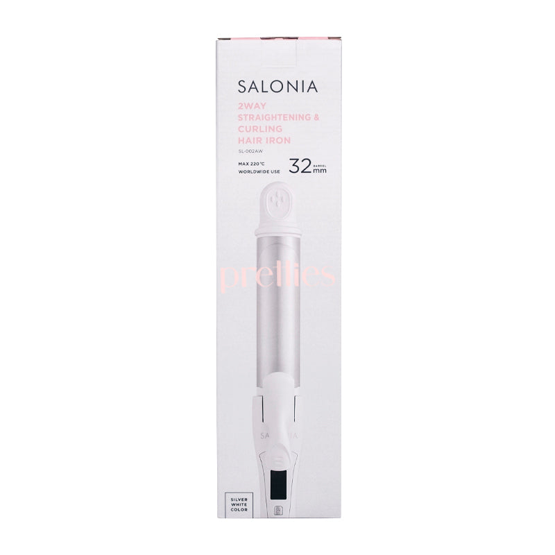 Salonia 32mm Hair Straightener & Curler - Dual Use Flat Iron for Straightening & Curling Hair - Professional Ceramic Tourmaline Styling Tool (White) - Perfect for Home Use, Travel & Salon Styling