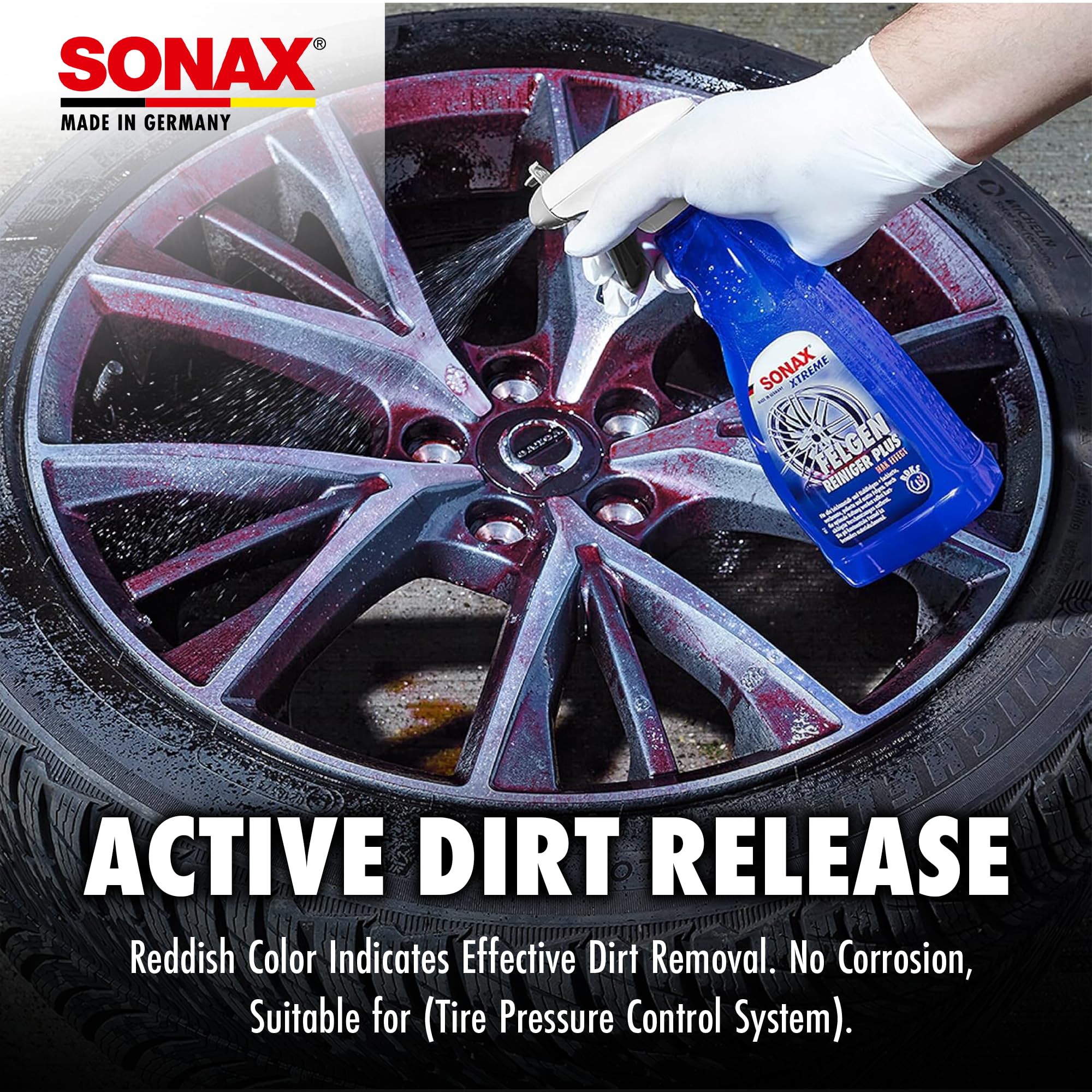 SONAX 1837512 Xtreme Wheel Cleaner - Heavy Duty Brake Dust Remover for Alloy & Chrome Rims - Safe for Painted Wheels - Perfect for Car Detailing & Auto Maintenance