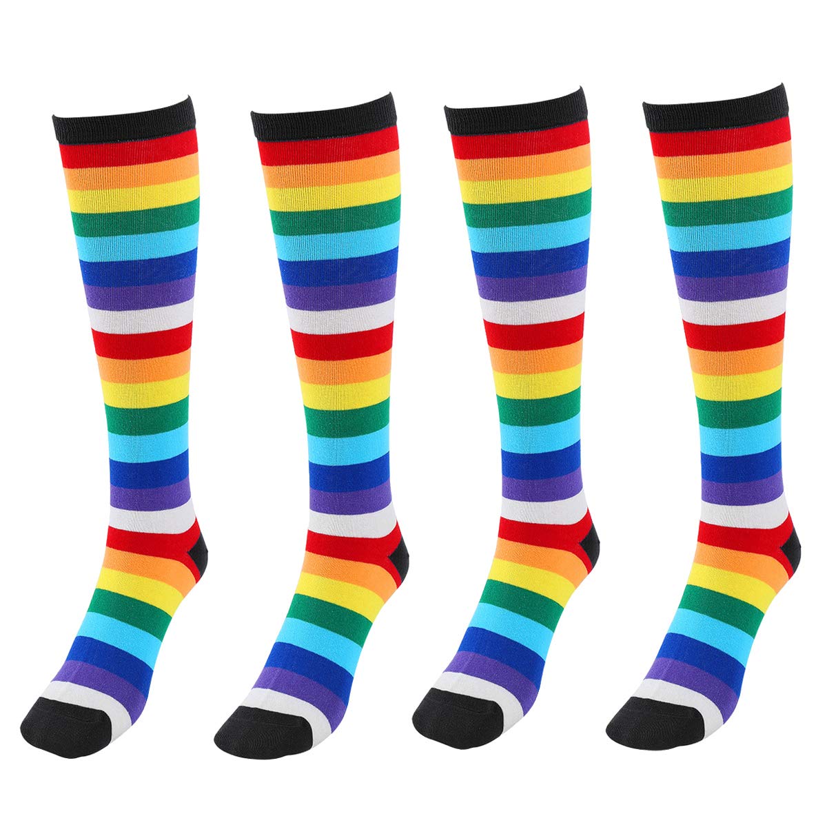 YiZYiF 2 Pairs Women's Colorful Striped Rainbow Knee High Socks - Soft Cotton Over The Calf Stockings for Fall & Winter - Perfect for Cosplay, Outfits & Cold Weather Comfort