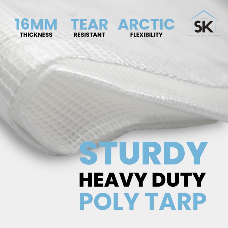 16 Mil Clear Heavy Duty Poly Tarp with Fiber Reinforcement - 15x15 ft UV Resistant, Tear Proof, Flexible Waterproof Cover with Reinforced Corners | Perfect for Outdoor Equipment Protection, Construction Sites, Camping & Emergency Shelters