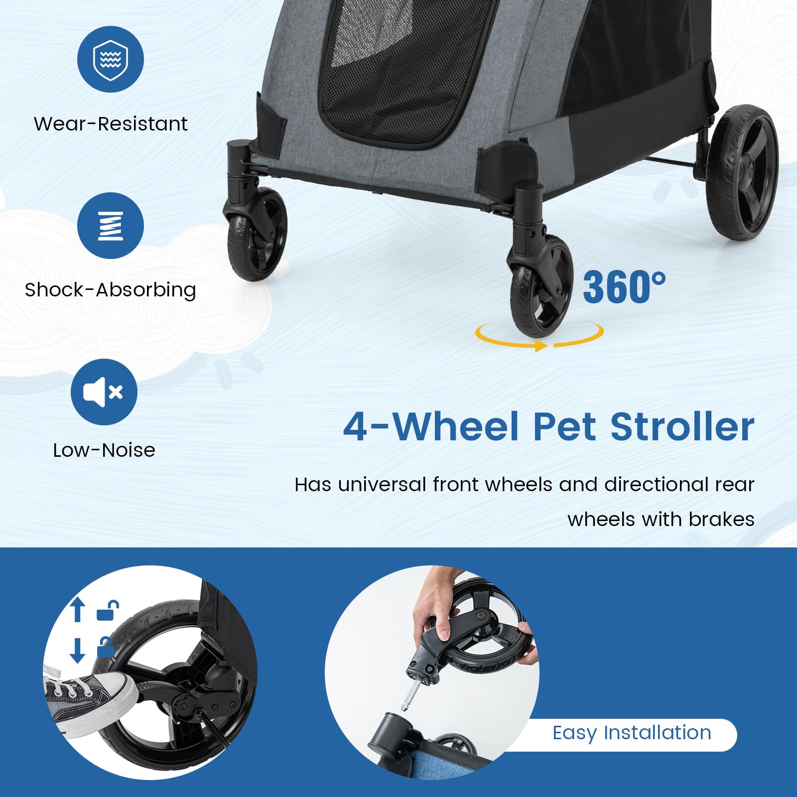 **Giantex Extra Large Dog Stroller for Big Dogs & Cats - Heavy Duty Pet Stroller for Senior Dogs, Safety Belt, Adjustable Handle, Removable Cushion, Foldable Design - Up to 132 lbs (Gray) - Perfect for Jogging, Shopping & Outdoor Adventures**