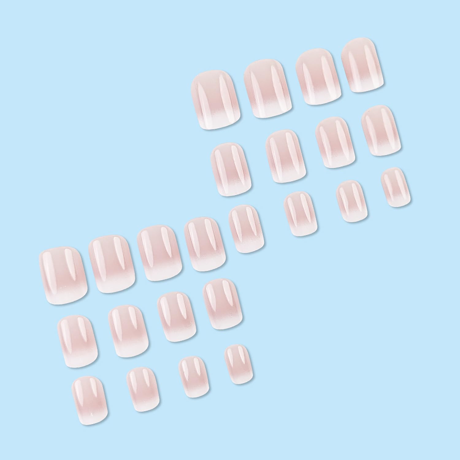 24Pcs Short Press on Nails - Pink Gradient & White French Tip Fake Nails, Square Acrylic Full Cover Stick on Nails, Reusable Manicure Kit for Women & Girls | Perfect for Parties, Weddings, Daily Wear & Nail Art Designs