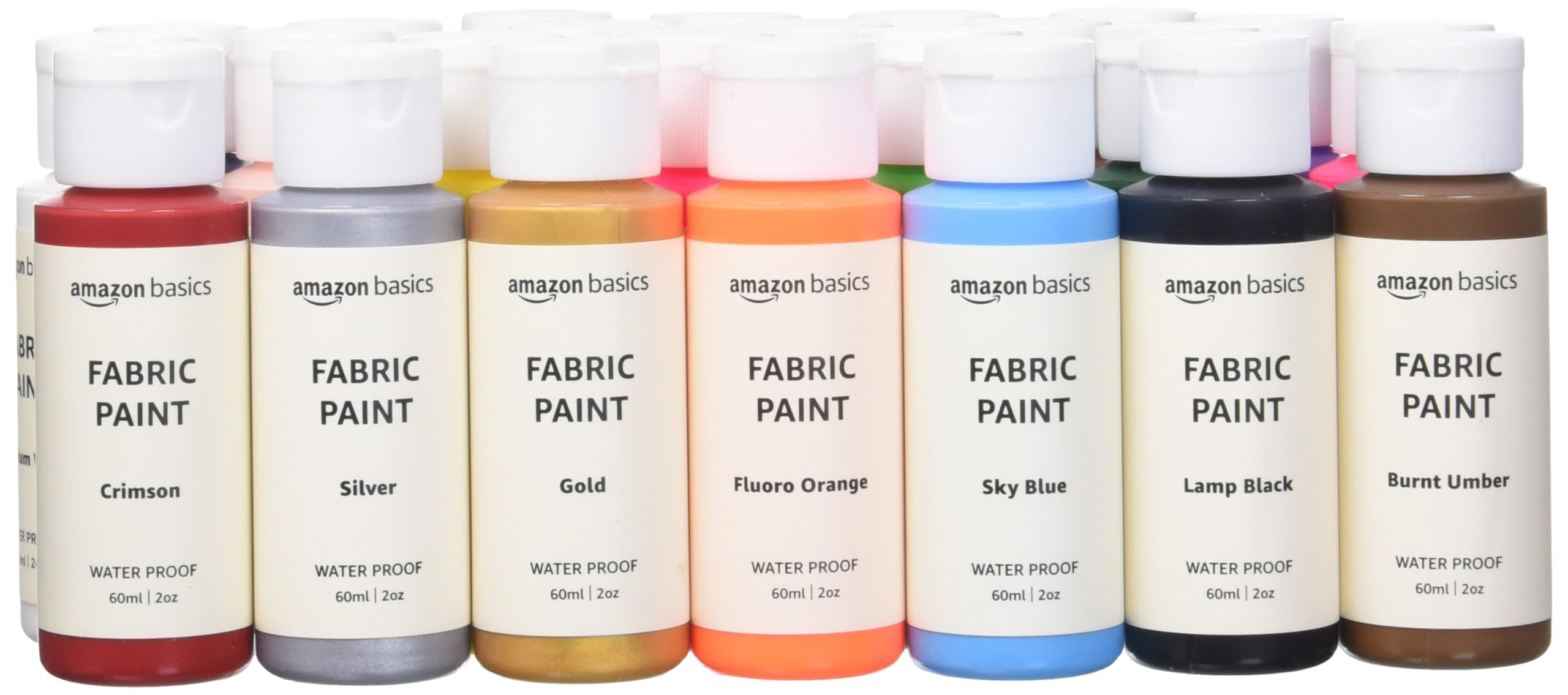 Amazon Basics Permanent Fabric Paint Bottles - 24 Vibrant Colors for DIY Clothing, Canvas & Home Decor Projects - Non-Toxic, Washable Fabric Dye for Arts & Crafts