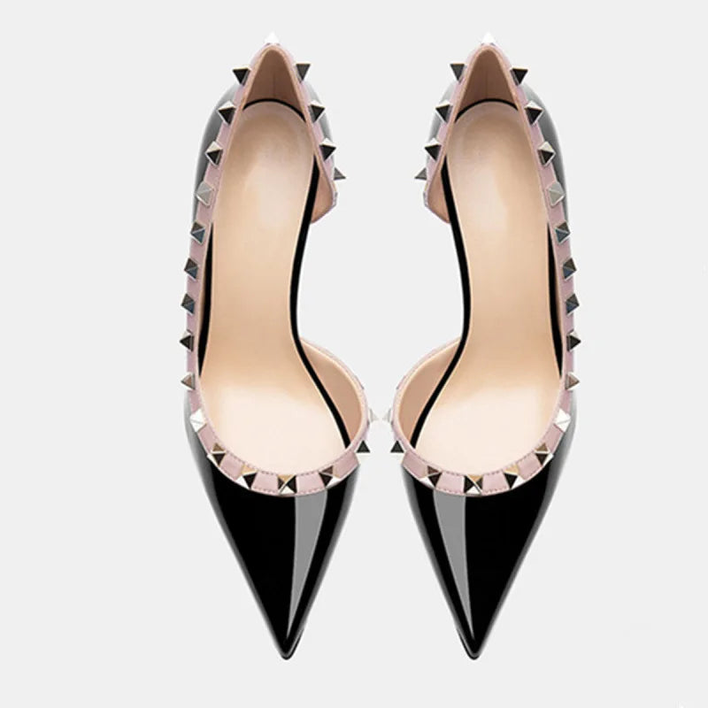 Luxury Women's Genuine Leather Stiletto Heel Pumps with Willow Nail Design - Elegant High Heels for Party, Evening, Wedding & Formal Dress Occasions