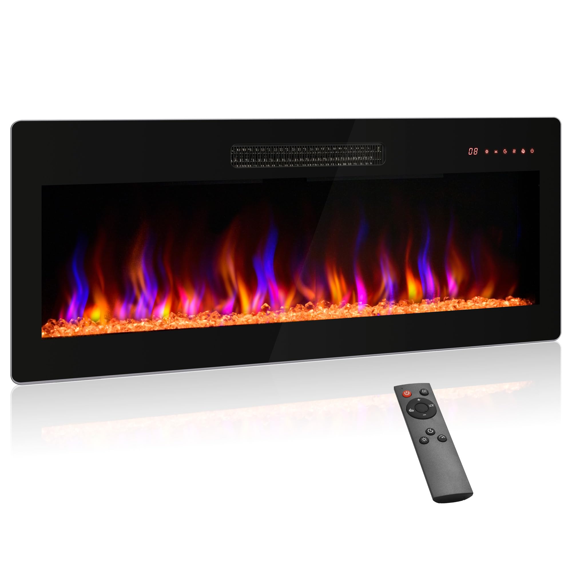 BELLEZE 42 Inch Recessed Wall Mount Electric Fireplace Heater - 1400W with Remote Control, Adjustable Flame Colors & Brightness, Timer, Touch Screen - Perfect for Living Room, Bedroom & Office Heating