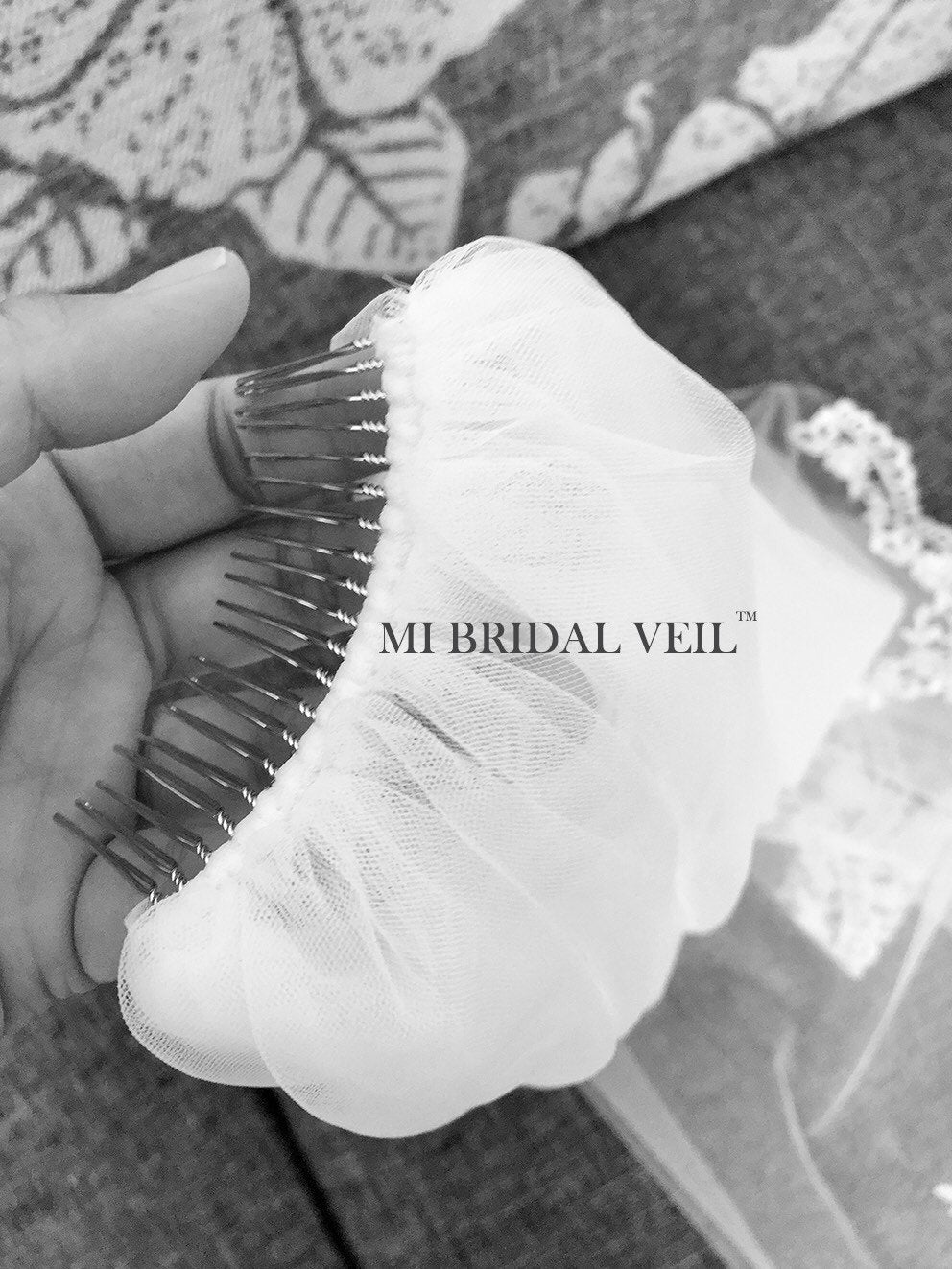 Elegant Venice Crochet Lace Wedding Veil - Ivory/White/Black Fingertip Length Bridal Veil by Mi Bridal | Perfect for Church Ceremonies, Beach Weddings & Vintage-Themed Nuptials