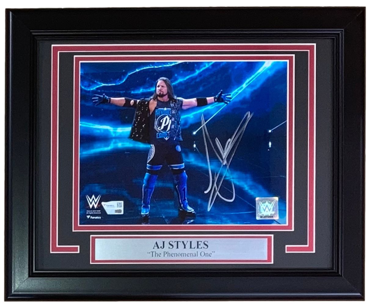 AJ Styles Autographed WWE 8x10 Photo - Framed Collectible Memorabilia for Wrestling Fans - Perfect for Man Cave, Sports Bar, or Gift for WWE Enthusiasts