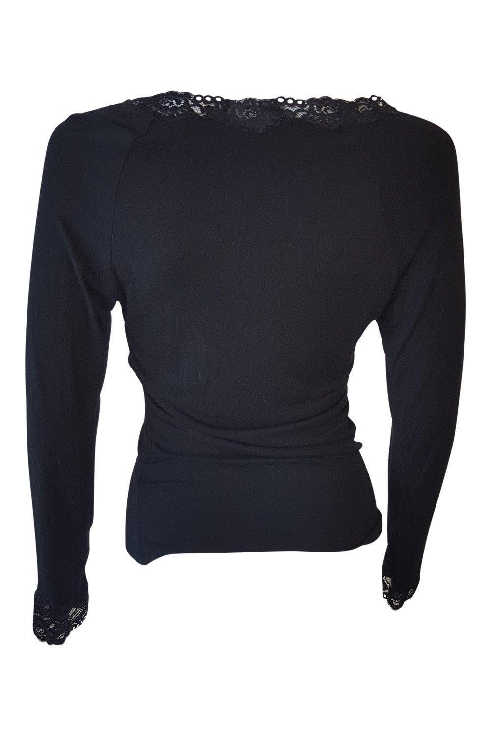 JOSIE NATORI Black Lace Trimmed Casual Top for Women - Comfortable Loose Fit Blouse (Size L) | Perfect for Daily Wear, Office & Date Nights
