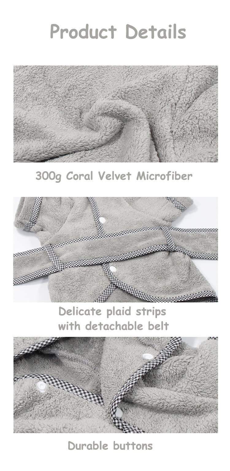Premium Dog Bathrobe - Microfiber Hooded Absorbent Pet Towel for Quick Drying | Warm & Cozy Bath Coat for Small Medium Large Dogs & Cats (Gray, Size S) | Perfect for Post-Bath, Grooming & Indoor Lounging