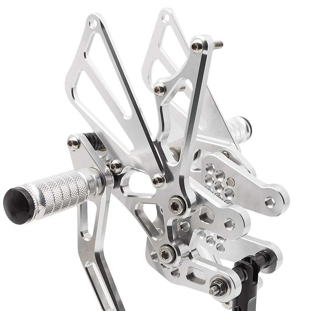 Adjustable CNC GSXR1000 07-08 Motorcycle Rearset Foot Pegs - Silver Aluminum Alloy Footrests for Suzuki GSX-R1000 (2007-2008) - Perfect for Racing, Track Days & Performance Riding