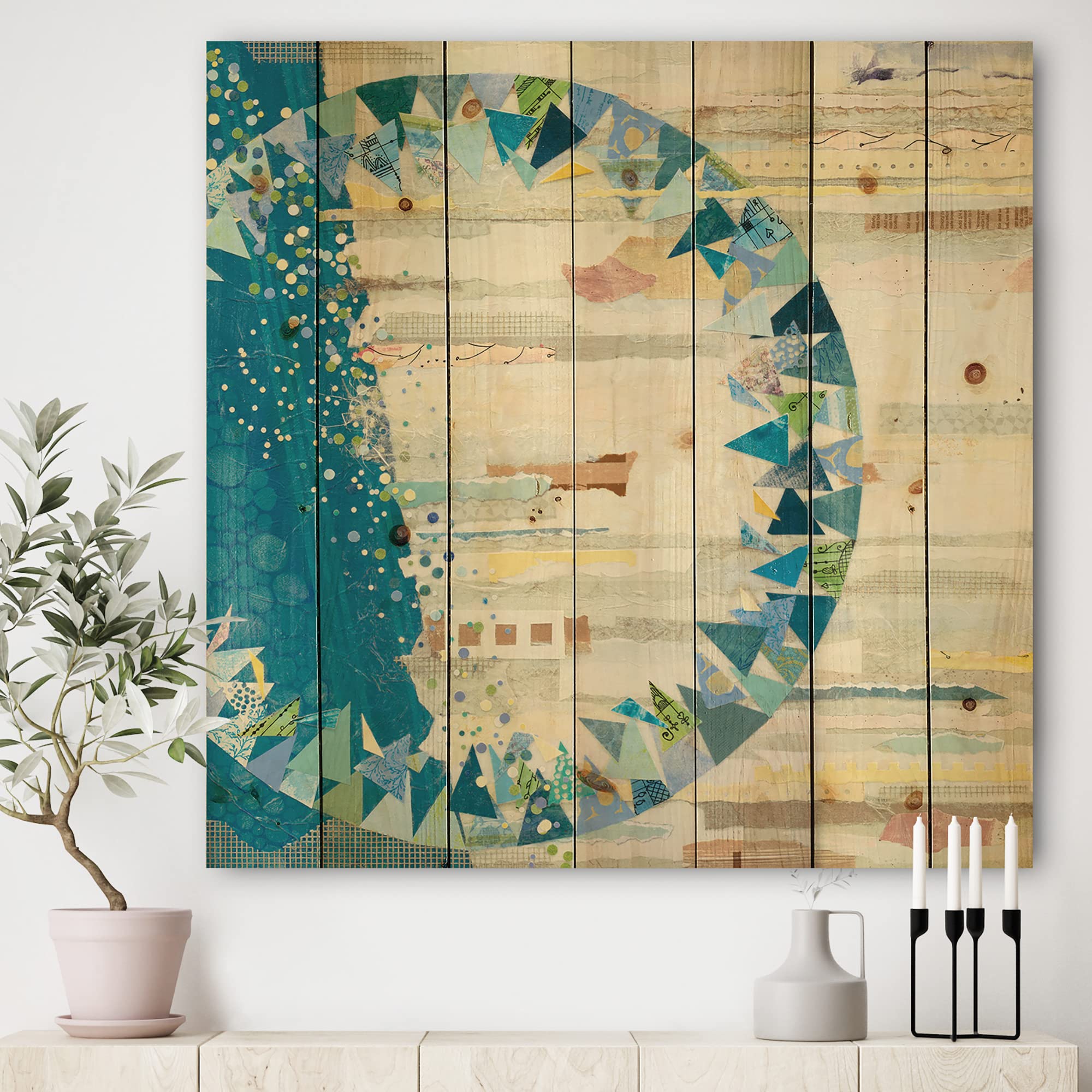 DesignQ Calm Indigo Stripes Modern Wood Wall Art - Blue Abstract Wooden Wall Panel Decor Printed on Natural Pine - Perfect for Living Room, Bedroom & Office Decoration
