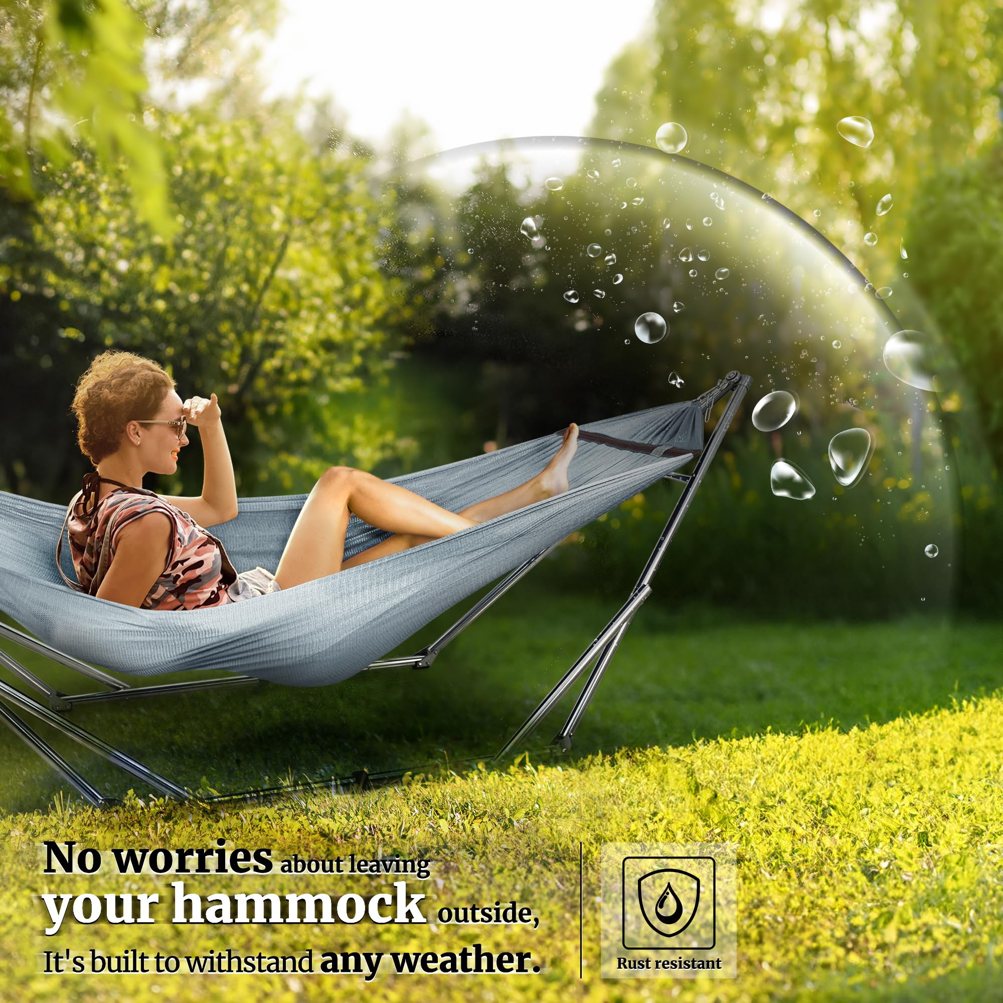 Tranquillo Adjustable Hammock Stand with Carry Bag - 650 lbs Capacity Foldable Steel Frame & Breathable Polyester Net for Camping, Backyard, Beach (Grey) | Perfect for Outdoor Relaxation & Travel
