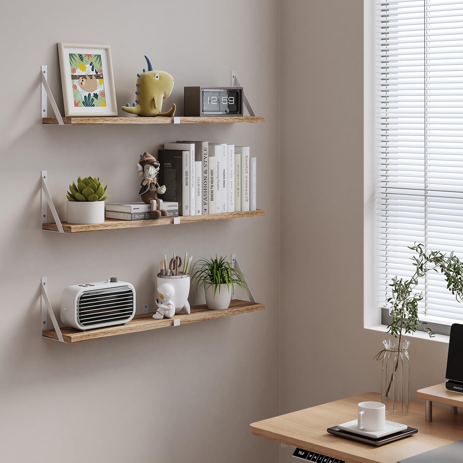 Floating Bookshelf Set of 3 - 33 Inch Wall Mounted Shelves for Living Room, Kitchen, Bathroom & Bedroom Decor - White - Perfect for Home Organization, Book Display and Decorative Wall Storage