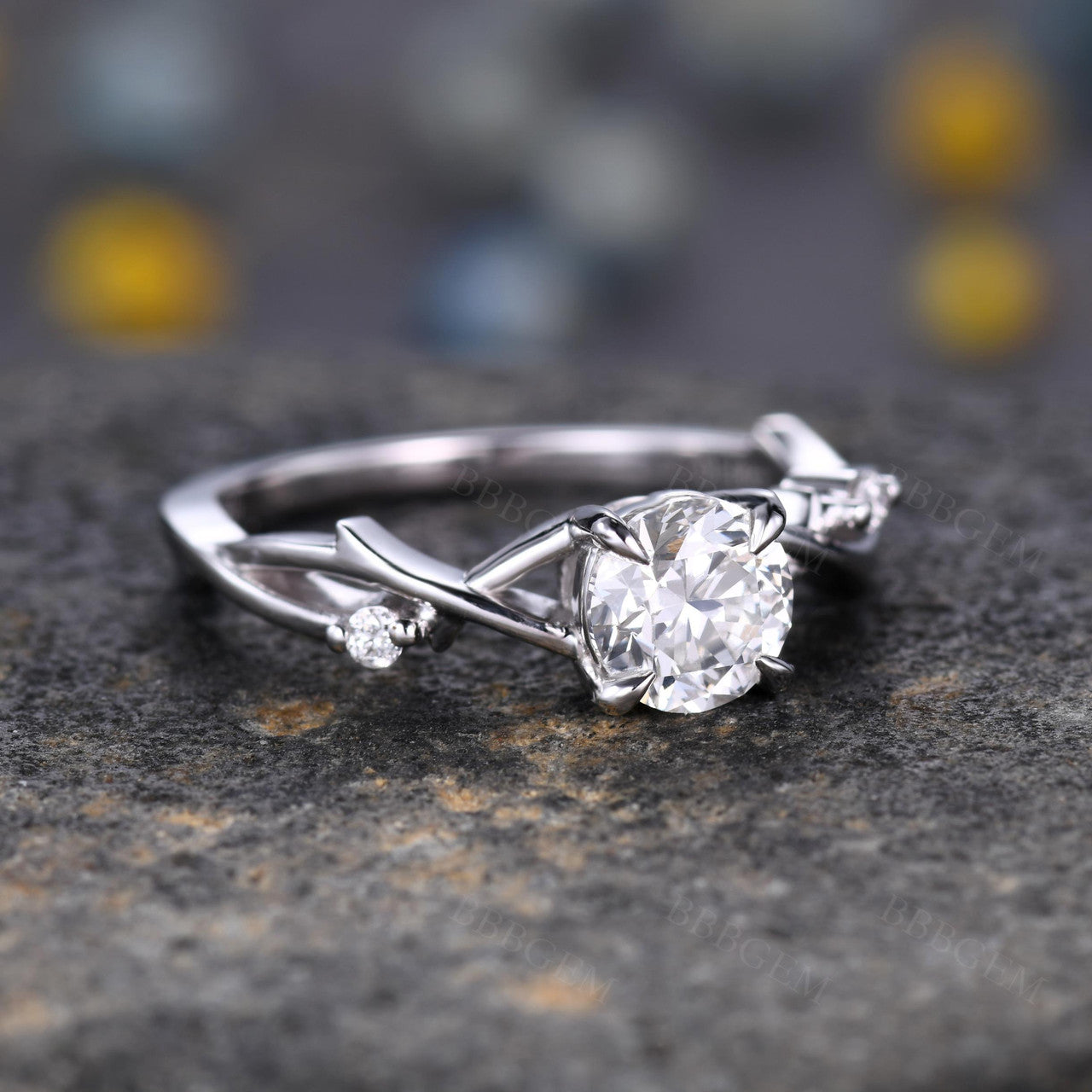 1.2 Carat Round Cut Moissanite Engagement Ring with Twist Band - Vintage Inspired Wedding Ring Set for Proposal & Anniversary Gifts - Perfect for Bridal Jewelry & Special Occasions