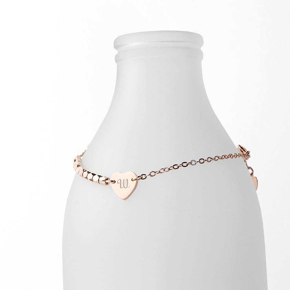 Personalized Heart Charm Bracelet for Women - Rose Gold Plated Monogram Initial Bracelet, Unique Custom Jewelry Gift for Her | Valentine's Day, Anniversary, Birthday Present