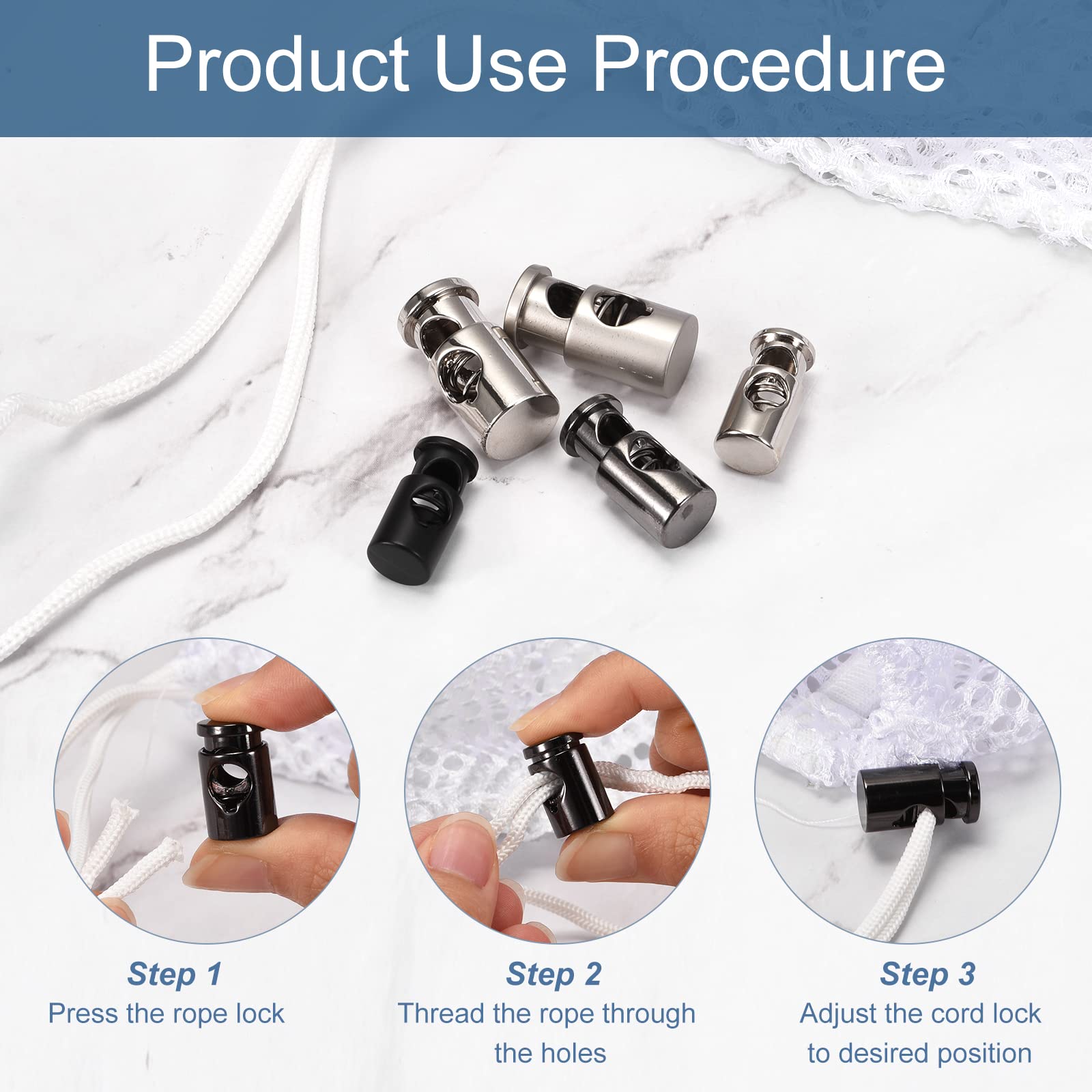 Metal Cord Locks 8Pcs - 6.5mm Single Hole Toggle Fastener for Backpacks & Drawstrings (Silver)