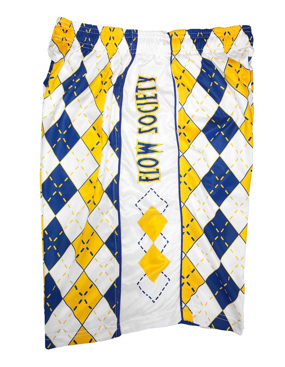 Men's Blue & Gold Argyle Pattern Casual Shorts - Comfortable Summer Wear for Golf, Beach & Lounge