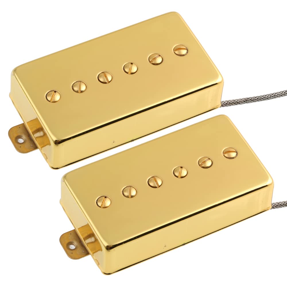 Alnico 5 Magnet Humbucker Sized P90 Electric Guitar Pickups - Gold Neck & Bridge Set for Blues, Rock & Jazz - Perfect for Les Paul, SG & Semi-Hollow Body Guitars