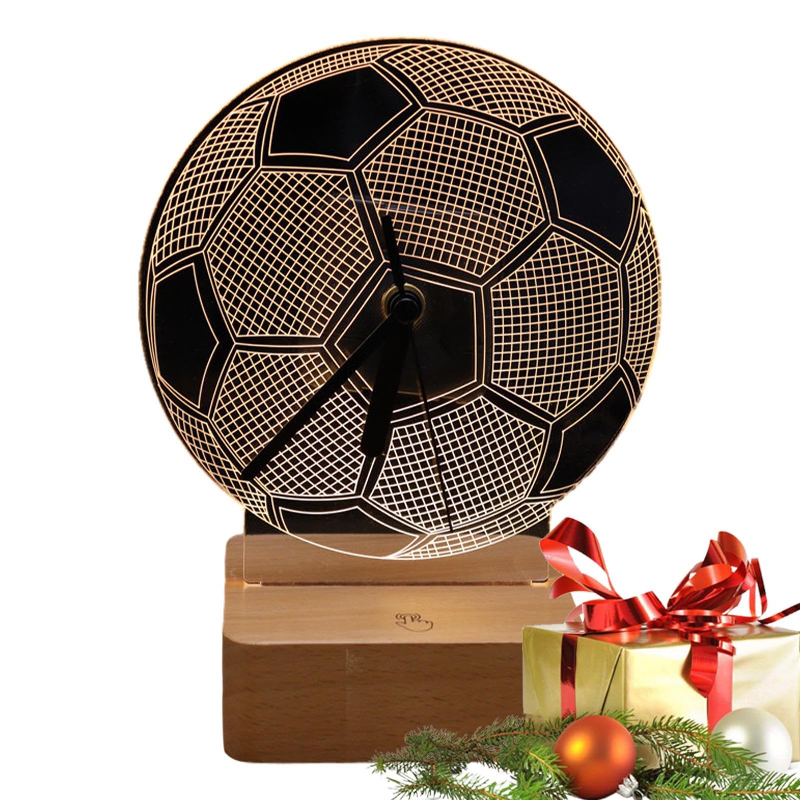 Soccer Ball Night Light for Bedroom - Acrylic Football LED Lamp with Wooden Base & Touch Control, Perfect for Kids Room Decor, Sports Theme Lighting, and Gift Ideas