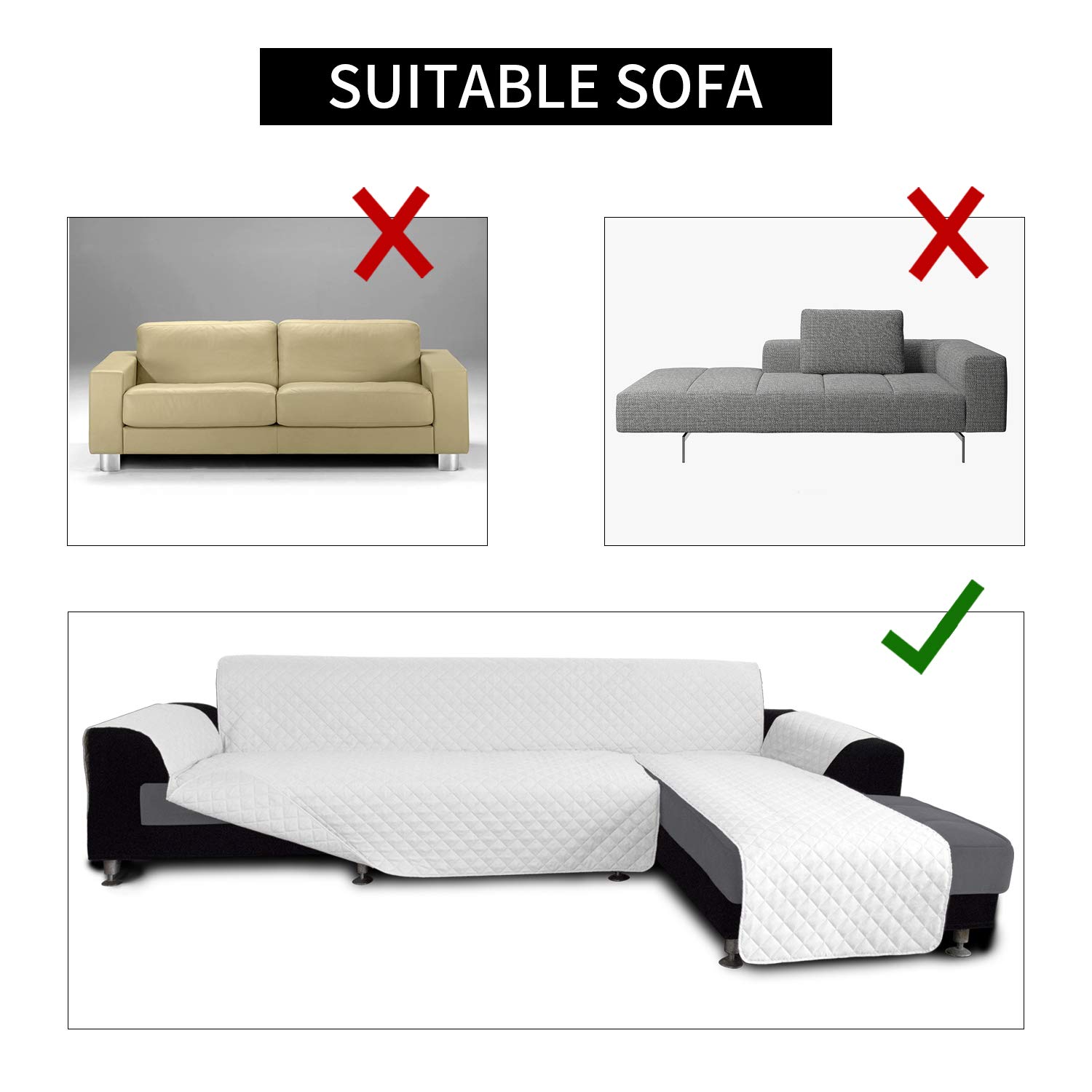 Reversible L-Shaped Sofa Slipcover - XL White Sectional Couch Cover with Chaise | Pet & Kid Friendly Furniture Protector | Perfect for Living Room, Family Room & Home Theater Use