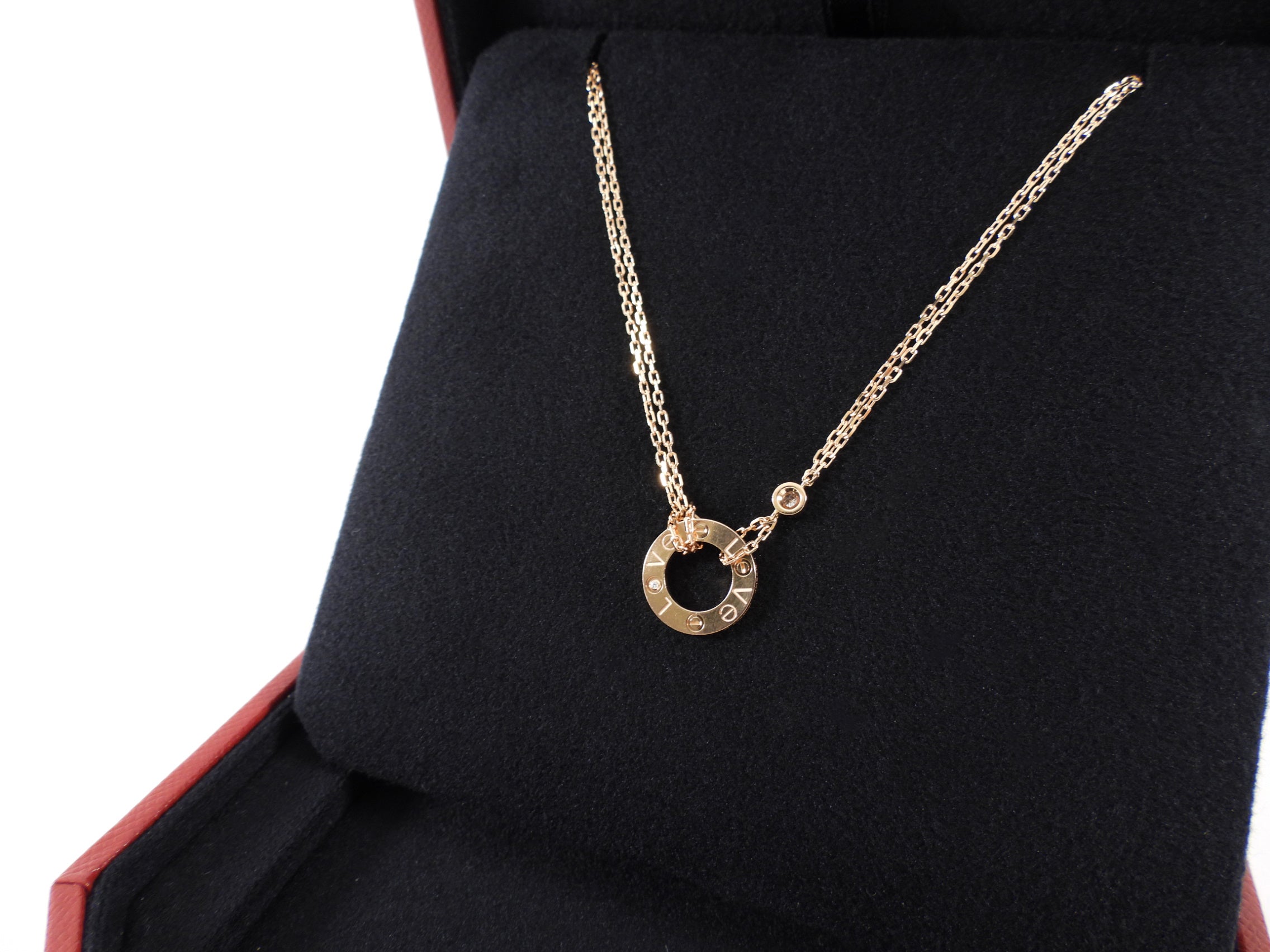 Cartier 18k Rose Gold 2 Diamond Love Pendant Necklace for Women - Luxury Valentine's Day Gift, Anniversary Jewelry & Romantic Date Night Accessory