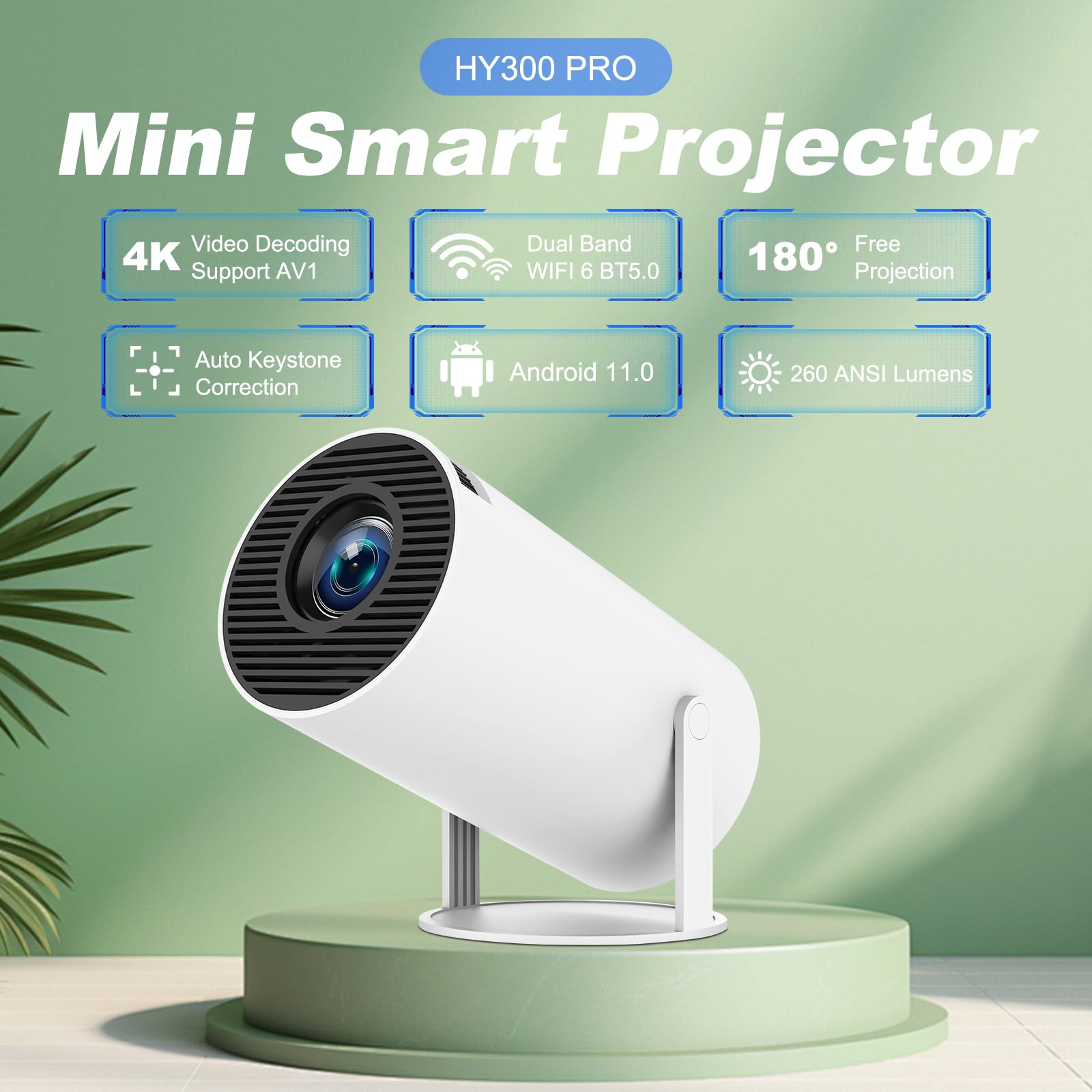 Safego Mini Portable Projector - 120 ANSI Lumen WiFi & Bluetooth Smart Projector, HD 720P Home Theater Movie Projector for Android, iPhone, Tablet - Perfect for Indoor Movies, Gaming & Outdoor Camping Entertainment