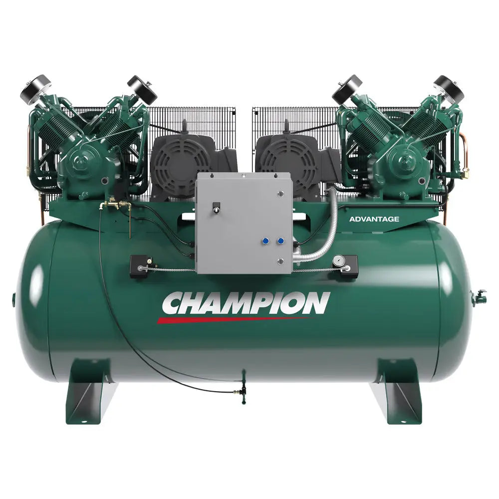 Champion Advantage 10HP Duplex Horizontal Air Compressor - 240 Gallon Tank for Industrial & Automotive Use | Heavy-Duty Air Tools, Sandblasting, Painting