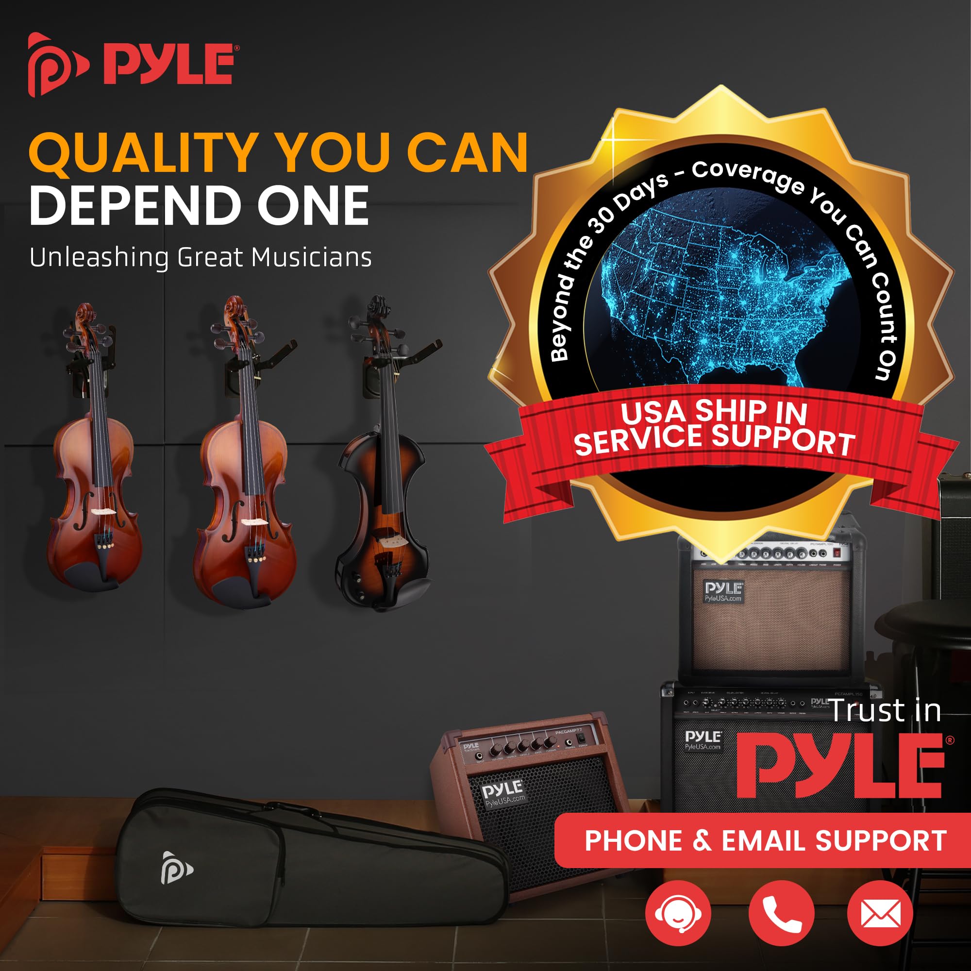 **Pyle 1/4 Size Beginner Violin Starter Kit - Full Set with Travel Case, Bow, Extra Strings, Digital Tuner, Shoulder Rest & Cleaning Cloth - Perfect for Students, Kids & Adults - Ideal for School, Practice & Travel**
