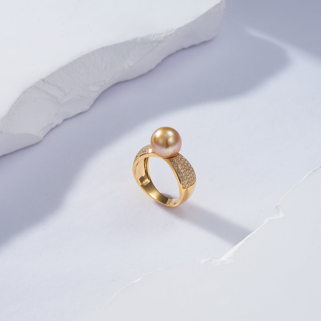 18K Solid Gold Diamond South Sea Golden Pearl Ring KR00048 - Elegant Jewelry for Weddings, Anniversaries & Special Occasions