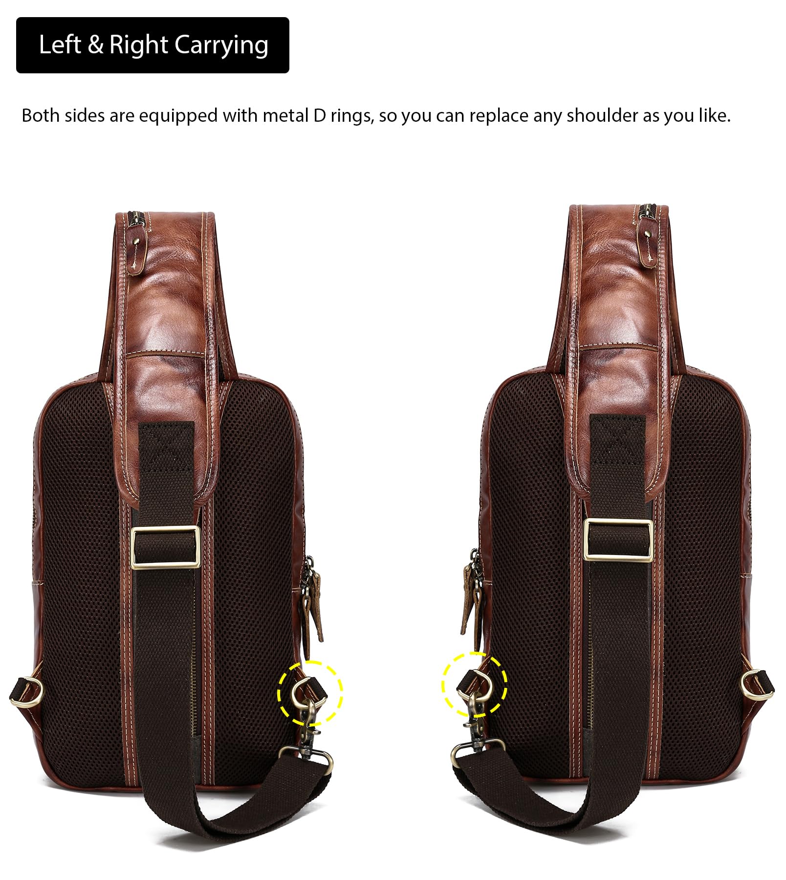 Vintage Full Grain Leather Sling Bag for Men & Women - Crossbody Chest Daypack - Perfect for Travel, Hiking, and Everyday Use