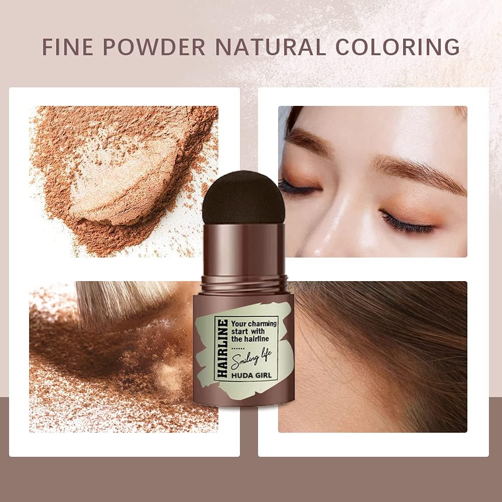 HUDA GIRL Natural Hairline Shadow Powder Stick with Brushes & Stencils - Instant Grey Hair Coverage & Root Touch Up - Hair Color Stick & Filler for Men & Women (Dark Brown) - Perfect for Travel, Work & Everyday Use