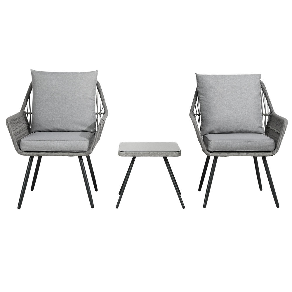 3-Piece Outdoor Bistro Set - Patio Dining Chairs & Table in Grey - Perfect for Garden, Balcony, and Backyard Relaxation