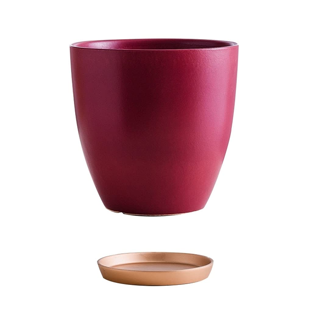 Ceramic Plant Pots with Drainage Hole & Saucer - Indoor/Outdoor Flower Pots for Succulents, Cactus, Herbs & Houseplants (Red, Medium) - Perfect for Home Decor, Balcony Gardens & Office Plants