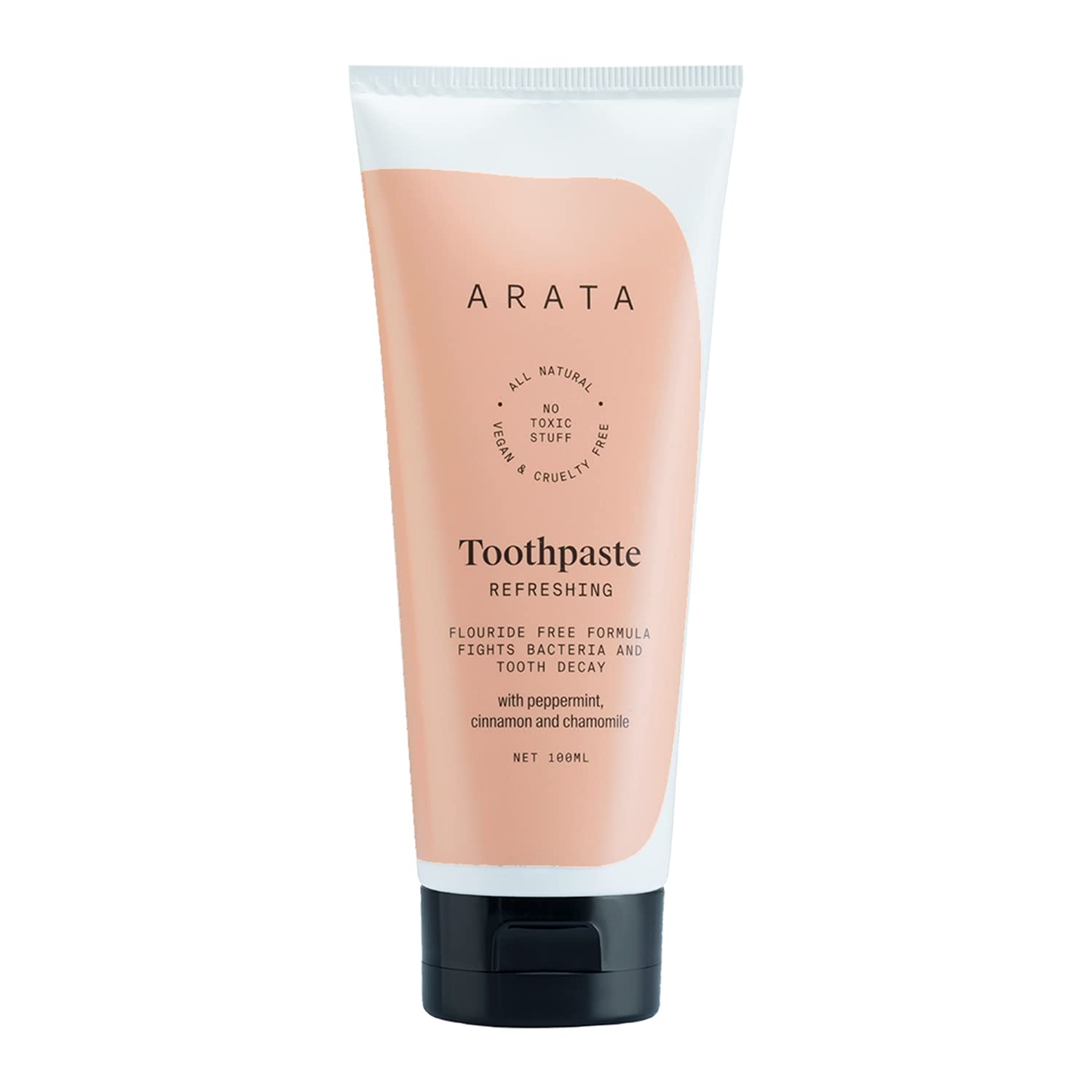 **Arata Fluoride-Free Toothpaste (3.4 Fl Oz) – Ayurvedic Peppermint, Cinnamon, Clove & Chamomile for Fresh Breath | Vegan, Cruelty-Free, Sulfate & Paraben-Free | Ideal for Sensitive Teeth & Daily Oral Care**