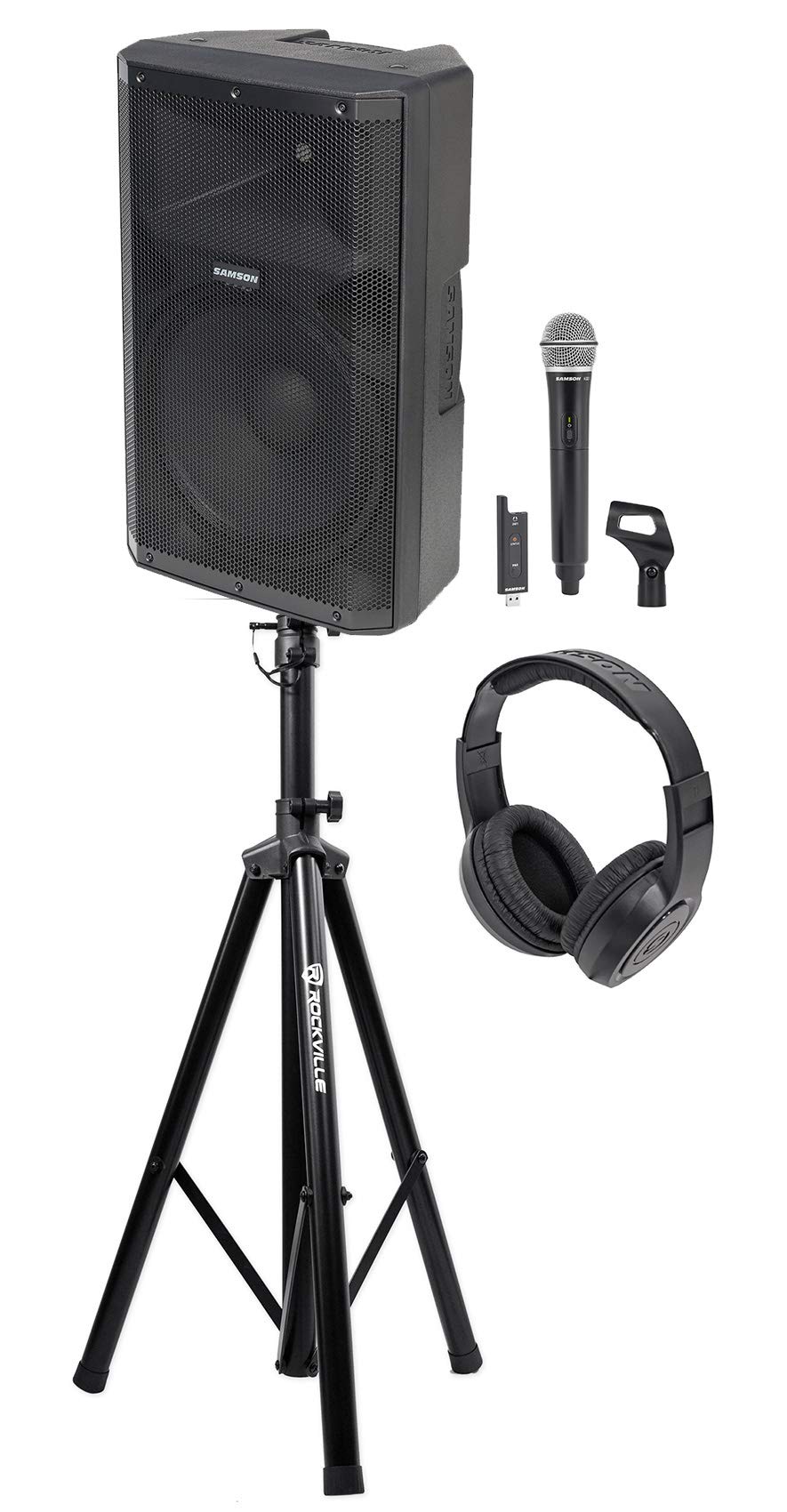 Samson RS115A 15-Inch 400W Powered DJ PA Speaker with Bluetooth, Wireless Microphone & Headphones | Professional Audio System for DJs, Live Performances, Parties & Events