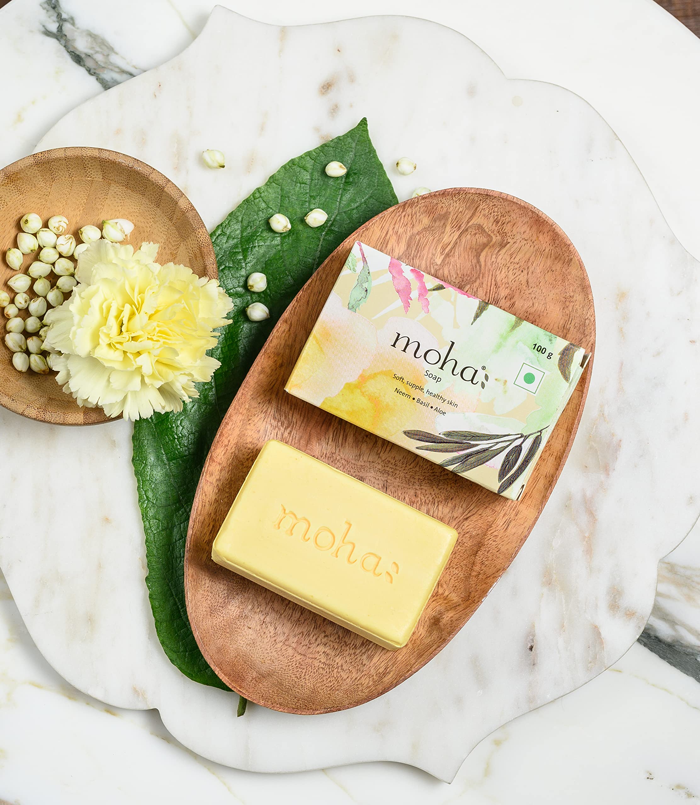 Organic Moha Herbal Soap Bar - Natural Aloe Vera, Basil & Neem Face & Body Cleanser | Gentle Unisex Bathing Bar for Sensitive Skin | 100g Each (Pack of 3) | Perfect for Daily Skincare Routine, Acne Treatment & Relaxing Bath Time