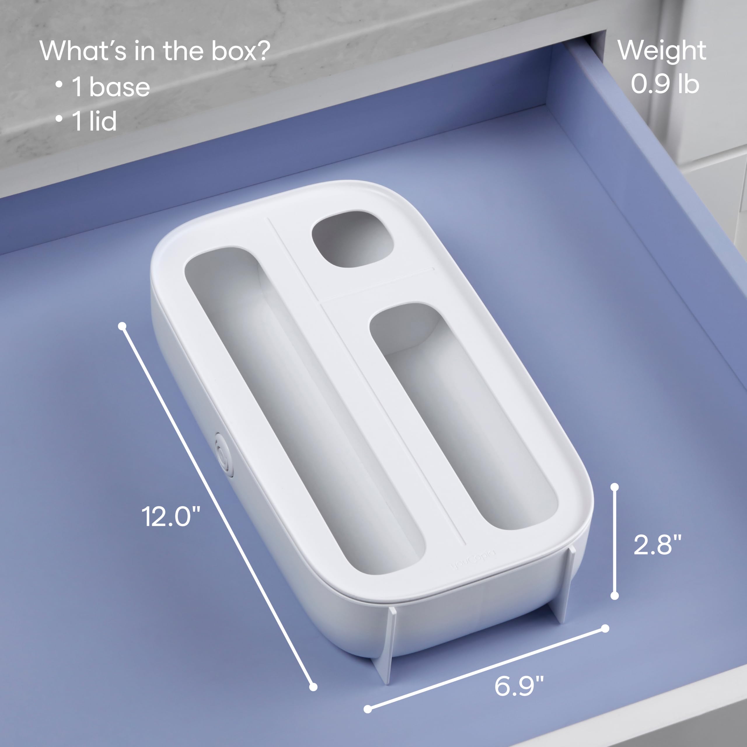 YouCopia StoraBag 3-Slot Plastic Sandwich Bag Organizer & Dispenser - Kitchen Storage Solution for Ziploc, Snack, and Freezer Bags - Perfect for Pantry, Fridge, and Drawer Organization (White)