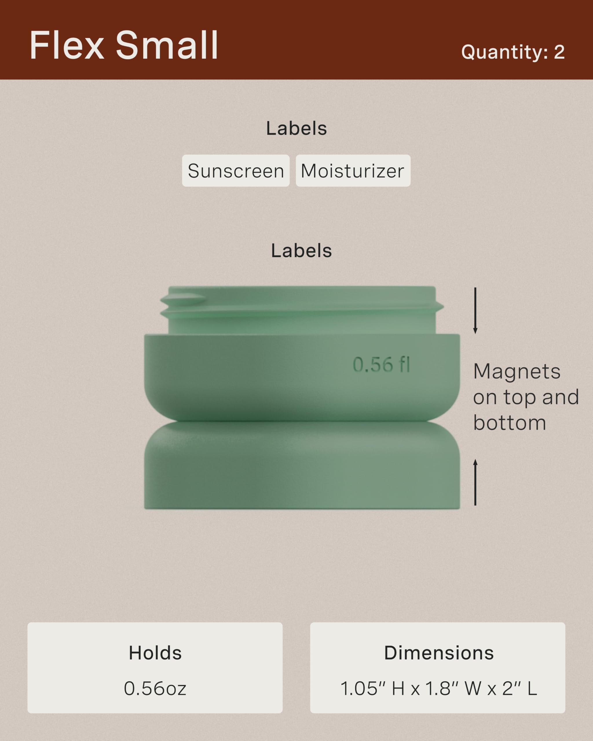 Magnetic Travel Capsules Set - 2 Small (0.56oz) & 3 Medium (1.32oz) Leak-Proof Containers for Skincare Essentials - Includes Cleanser, Moisturizer, Serum & Makeup Remover - Perfect for Air Travel, Gym Bag & Weekend Getaways - Sand Color