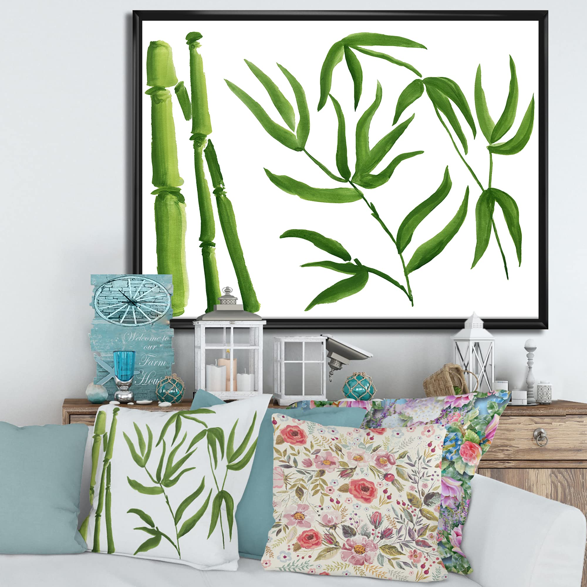 DesignQ Bamboo Branches In The Forest IV - Tropical Framed Canvas Wall Art Print for Home & Office Decor | Nature Inspired Living Room & Bedroom Wall Decor