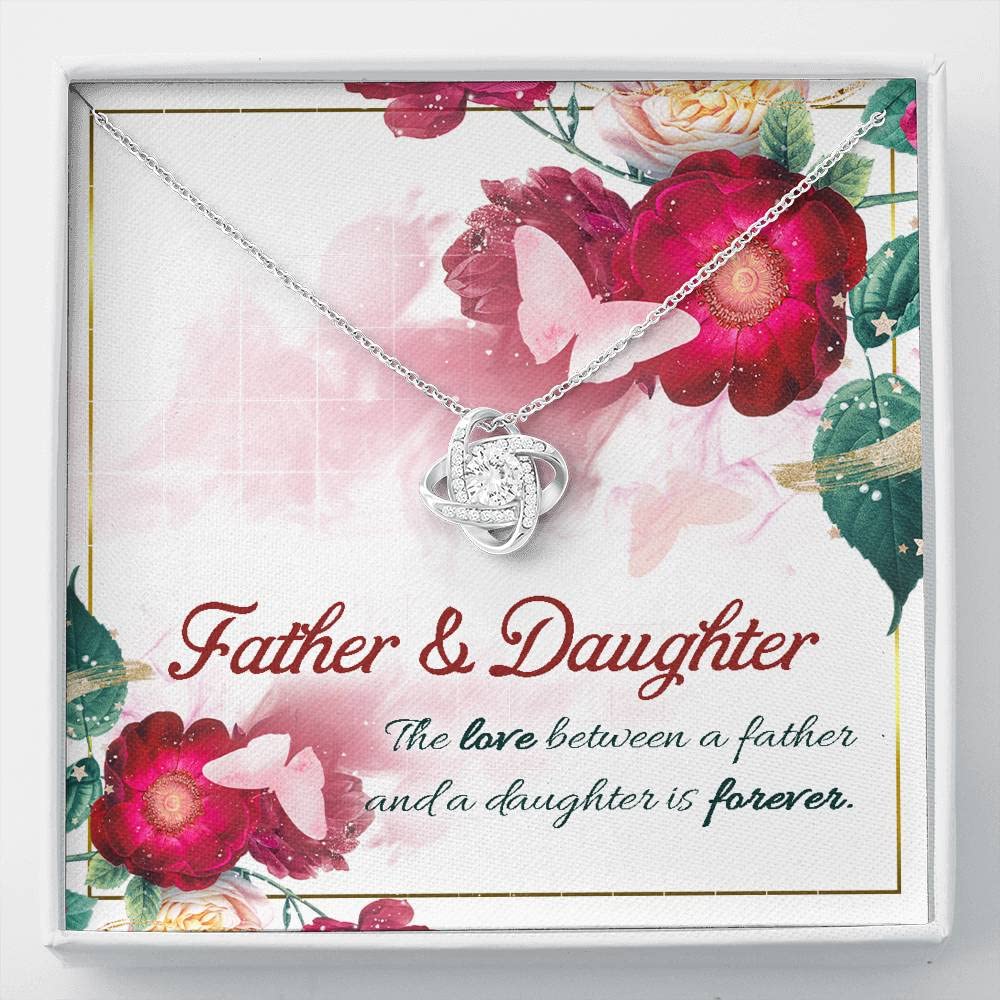 Custom Father Daughter Love Knot Necklace - Heart Diamond Charm Pendant with Gift Box & Message Card | Elegant Jewelry for Birthday, Anniversary & Valentine's Day Gifts