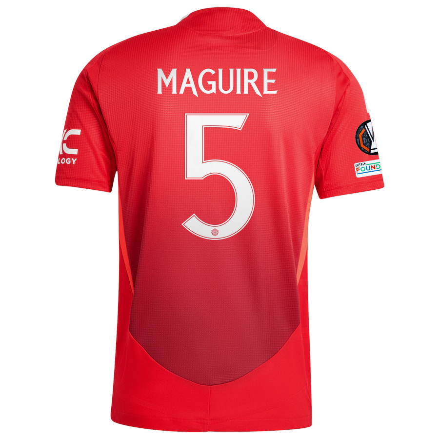 Adidas Manchester United Authentic Harry Maguire Home Jersey 2024/25 with Europa League Patches - MUFC Red/Bright Red Soccer Shirt - Perfect for Match Days, Fan Events & Gift Giving