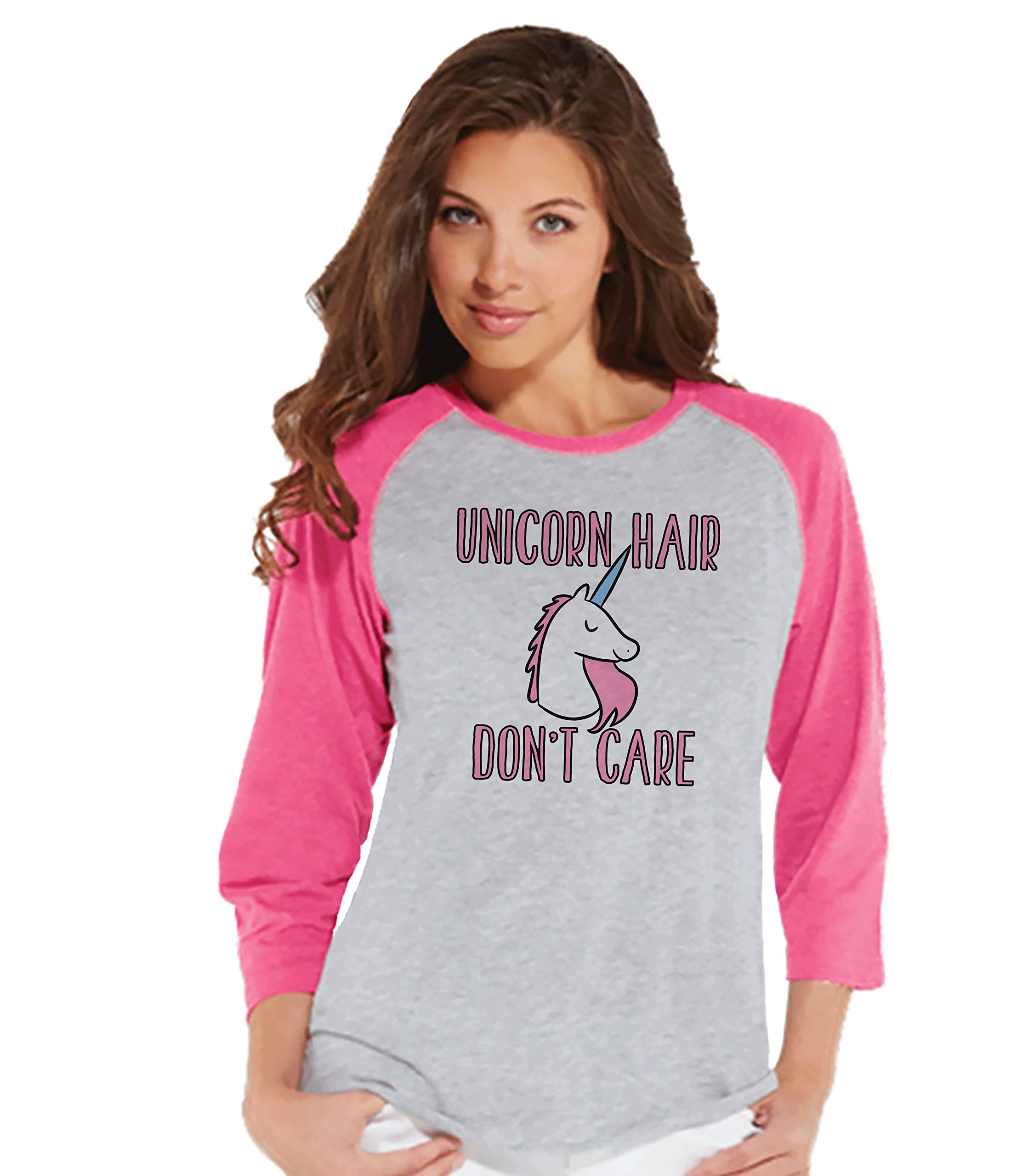 7 ate 9 Apparel Women's Unicorn Hair Graphic Raglan Tee - Soft Cotton Casual Shirt for Everyday Wear & Fun Outfits