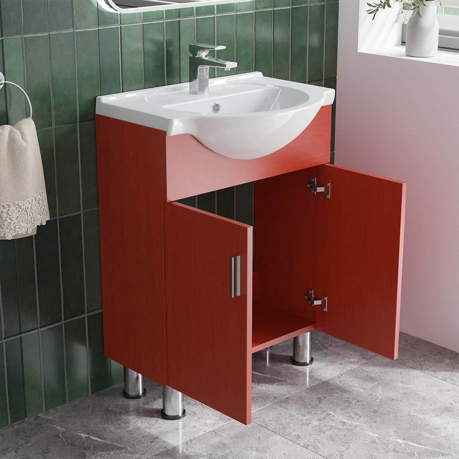 Lilly 24W x 18D x 34H Red Euro Style Vanity with White Ceramic Top - Perfect for Modern Bathroom Makeovers & Small Space Solutions