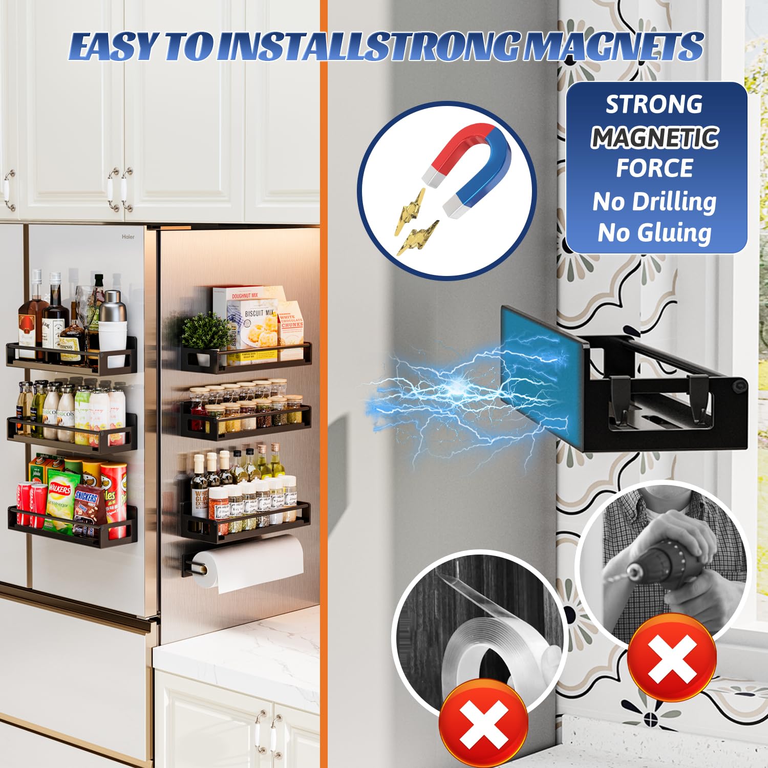 ADBIU 7 Pack Magnetic Spice Rack Organizer - Space Saving Spice Storage for Refrigerator & Oven Door - Strong Fridge Organizer for Kitchen, Pantry & Cabinet (Perfect for Small Spaces & Spice Lovers)