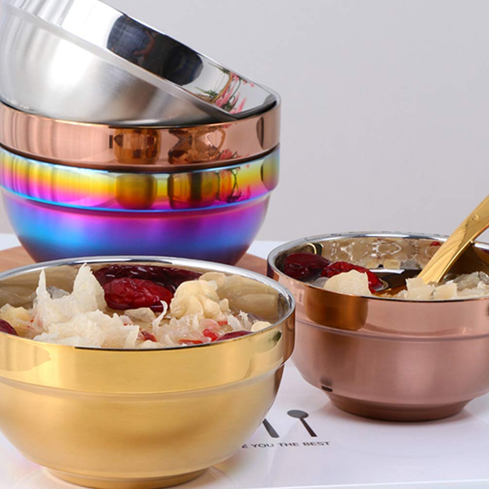 Cabilock Double Walled Stainless Steel Bowls - Heat Insulated Soup, Rice & Salad Bowls for Hot & Cold Foods (Rose Gold) - Perfect for Dining, Camping & Meal Prep
