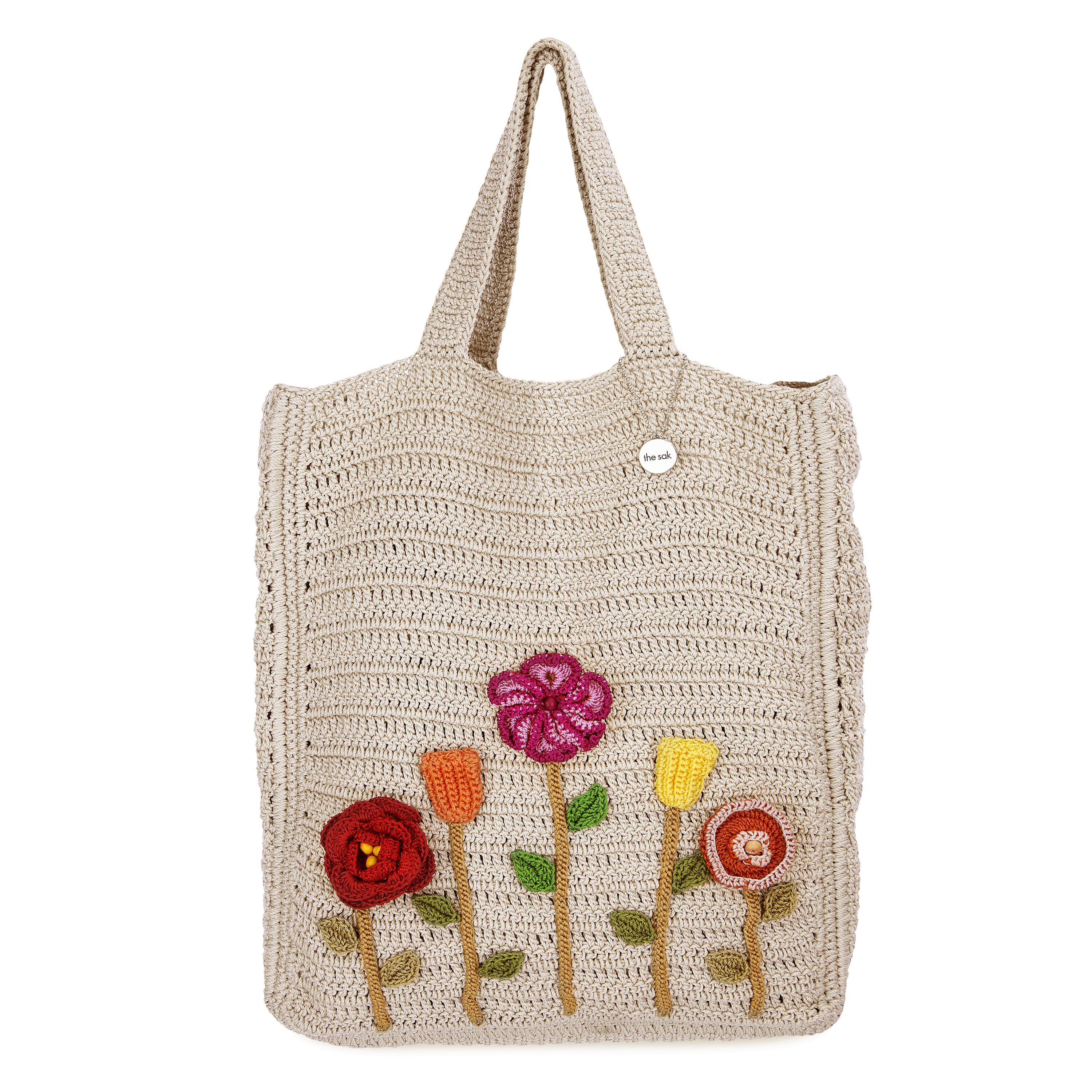 Hand Crochet Lanie Market Tote Bag - Flower Ecru Design - Perfect for Grocery Shopping, Beach Trips & Farmers Market